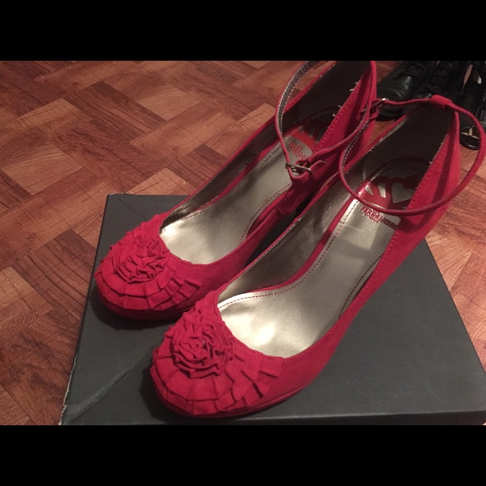 Red suede pumps size 8.5
